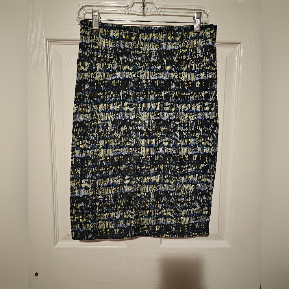 LuLaRoe Black Blue Yellow Cassie Pencil Skirt sz S